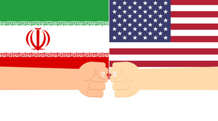 Fist hands fighting eachather on flags between USA and Iran - Vector illustration