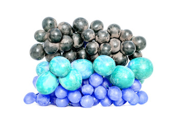 Creative photo of branches of grapes of three varieties close-up in the 2020 color trend in blue tones isolated on a white background. Creative idea.