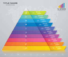 10 steps pyramid with free space for text on each level. infographics, presentations or advertising. EPS10.	
