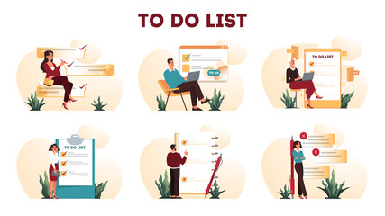 Businesspeople with a long to do list. Big task document. - obrazy, fototapety, plakaty