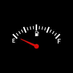 Fuel indicator.illustration on black background. Abstract isolated vector design. Fuel gauge indicating nearly empty.
