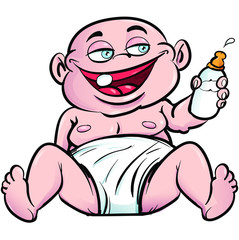 Cartoon baby with his milk bottle