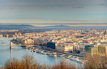 Fototapeta na wymiar The Danube river crossing Budapest