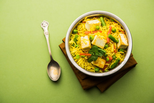 Vegetarian Paneer Biryani Or Panir Pulav, Popular Indian Food