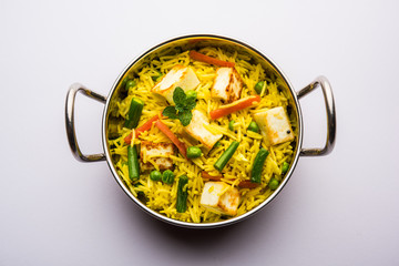 Vegetarian paneer biryani Or Panir Pulav, popular indian food