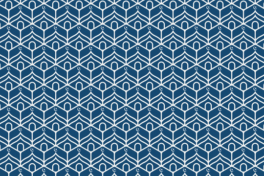 Arabic pattern background. Islamic ornament vector. Geometric 2d shape. Texture mosque arabian traditional motif. white pattern in blue background.
