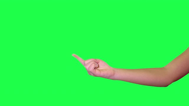 hand sign come here finger of young girls hand over green screen