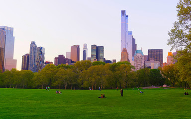 Central park South New York, great design for any purposes. Midtown Manhattan, USA. View with Skyline of Skyscrapers architecture in NYC. Nature background. Urban cityscape. NY, US