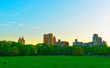 Central park West New York, great design for any purposes. Midtown Manhattan, USA. View with Skyline of Skyscrapers architecture in NYC. Nature background. Urban cityscape. NY, US