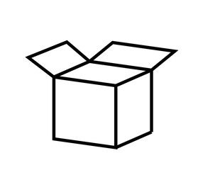 Open cardboard box isolated vector in black and white for signs, logo, apps or websites