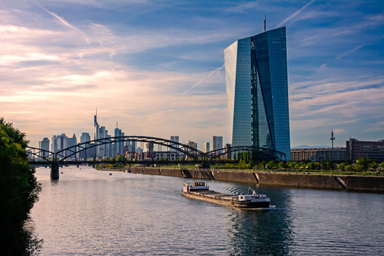 he European Central Bank an the Main River in Frankfurt , Germany on September 15, 2019