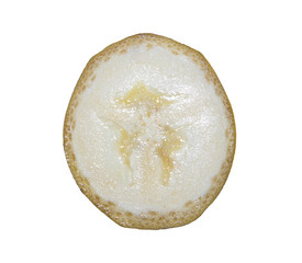 sliced banana on an isolated white background, close-up