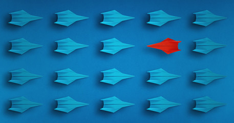 Flying red and blue planes origami be different concept