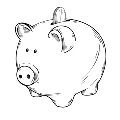 Sketch piggy banks isolated on a white background. Vector