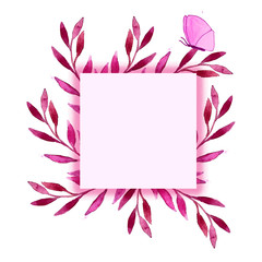 Postcards for greetings with pink flowers with decor on a white background