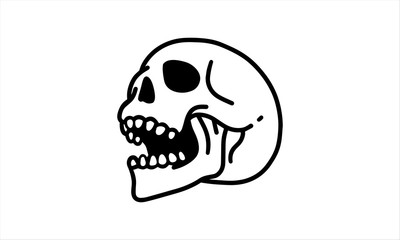 Human skulls hand drawn from the side. Line art vector illustration