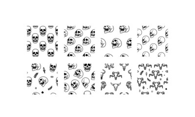 set of seamless pattern of human skulls and iconic animals. Vector pattern ready for use