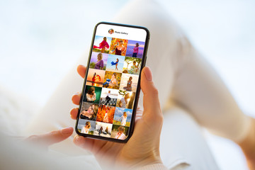 Woman looking at someone's photo gallery on social media