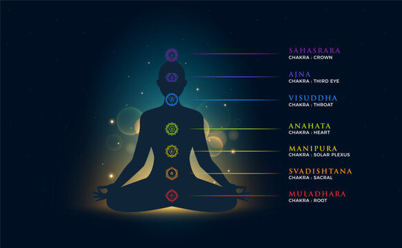 a person doing Meditation with chakra description. Isolated Vector Illustration.