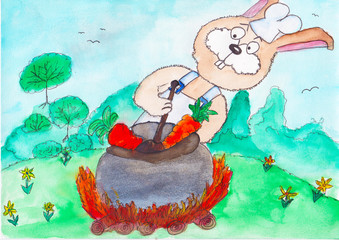 Osterhase Freddy kocht ein gesundes, cremiges Möhrensüppchen