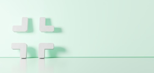 Obraz premium 3D rendering of white symbol of compress icon leaning on color wall with floor reflection with empty space on right side