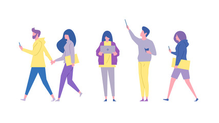 Social networks. Communication over the Internet. Chat, video, news, messages, website, search for friends, mobile web graphics. Flat style. Vector illustration