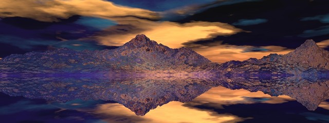 beautiful view of a mountain mirrored on a lake - 3d rendering