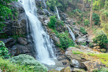 Fototapeta na wymiar Wachirathan Waterfall at Doi Inthanon National Park, Mae Chaem District, Chiang Mai Province, Thailand