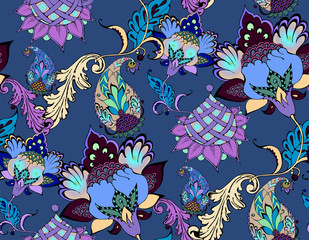 Fantastic flowers. Seamless pattern. Vector illustration. Suitable for fabric, wrapping paper and the like