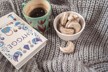 cozy home concept, danish hygge style and their art of happy life, mood of coziness with feelings of wellness and contentment