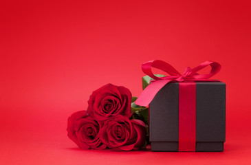 Valentines day gift box and roses bouquet