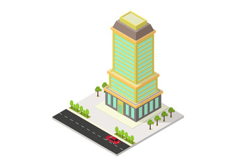vector isometric hotel, office, apartment, or skyscraper building