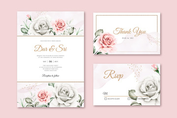 Beautiful wedding card set template with floral garden watercolor