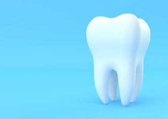 Dental model of premolar tooth on blue background. Concept of dental examination teeth, dental health and hygiene. 3d rendering illustration