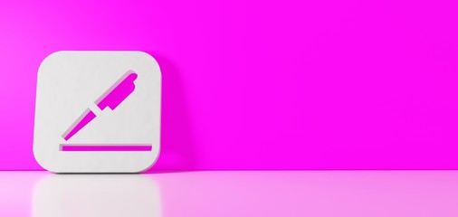 3D rendering of white symbol of pages icon leaning on color wall with floor reflection with empty space on right side
