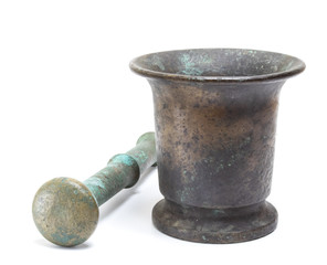 mortar and pestle. Vintage. White background.
