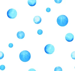 Photo sur Plexiglas Polka dot Modèle sans couture avec cercles bleus classiques, points, pois. Motif aquarelle dessiné à la main sur fond blanc.