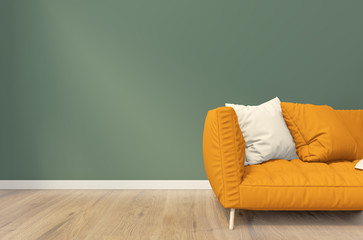 Mock up green chidren room interior minimal design. 3D rendering