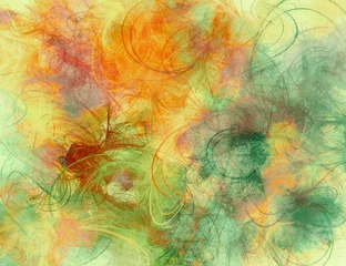 Papier Peint photo autocollant Mélange de couleurs Modern drawing texture. Chaotic paint brushstrokes in green and orange tones. Multicolored pattern. Mixed media art.