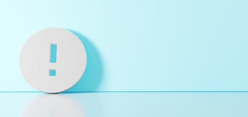 Fototapeta premium 3D rendering of white symbol of round icon leaning on color wall with floor reflection with empty space on right side