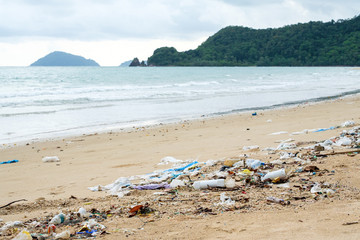 Pollution: garbages, plastic, and wastes on the beach