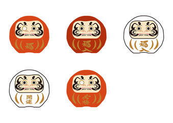 だるまのイラストセット。 縁起物。日本の伝統的な置物。 達磨のイラスト素材集。
