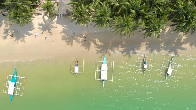 Aerial drone view of Port Barton Beach on paradise island, tropical travel destination - Port Barton, San Vicente, Palawan, Philippines.