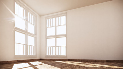 Empty room white on wooden floor interior design. 3D rendering