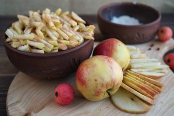 Bowl with sliced apples for a pie