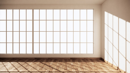 Empty room white on wooden floor interior design. 3D rendering