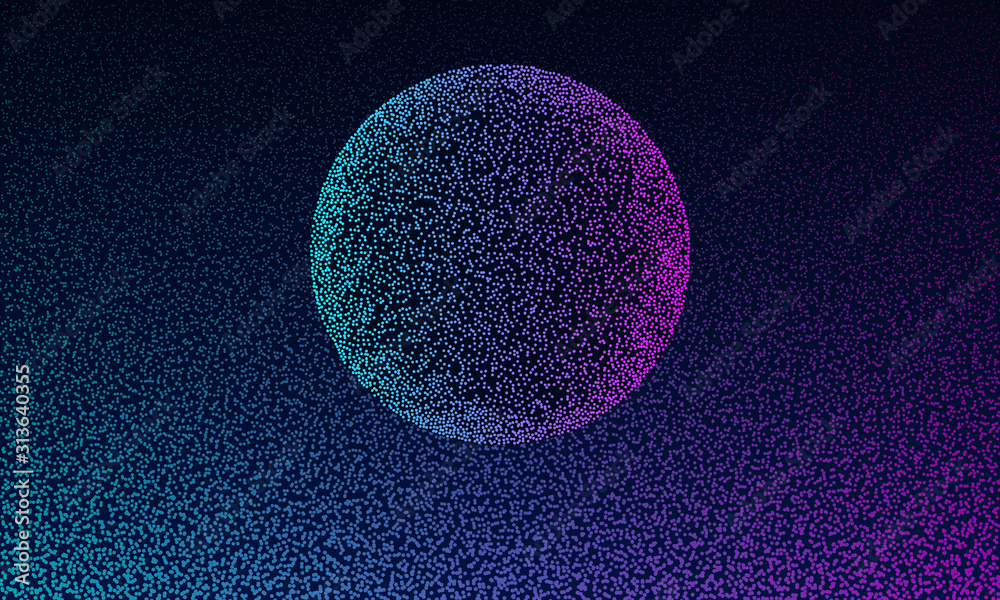 Aufkleber glowing particles as planet in space. abstract background with liquid dynamic flow.