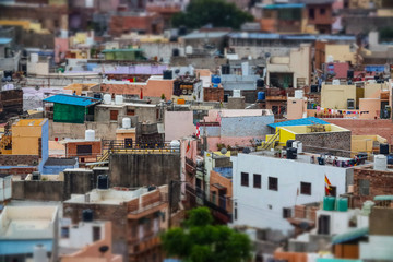 Fototapeta na wymiar Tilt shift lens - Jodhpur ( Also blue city) is the second-largest city in the Indian state of Rajasthan and officially the second metropolitan city of the state.