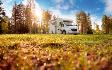Family vacation travel RV, holiday trip in motorhome