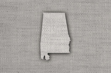 Karte von Alabama auf altem Leinen